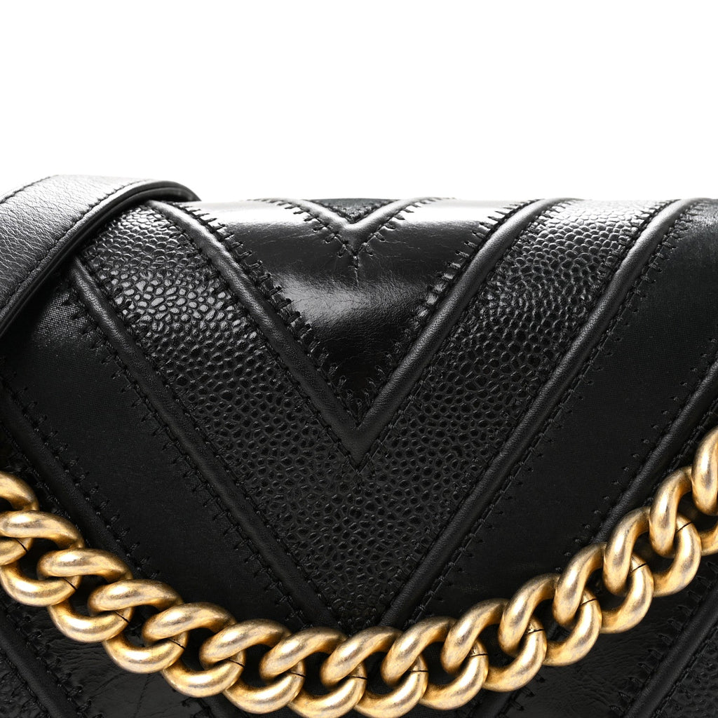 Calfskin Caviar Suede Chevron New Medium Boy Flap Black