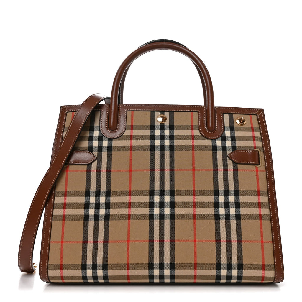 Calfskin Vintage Check Two Handle Title Bag Archive Beige