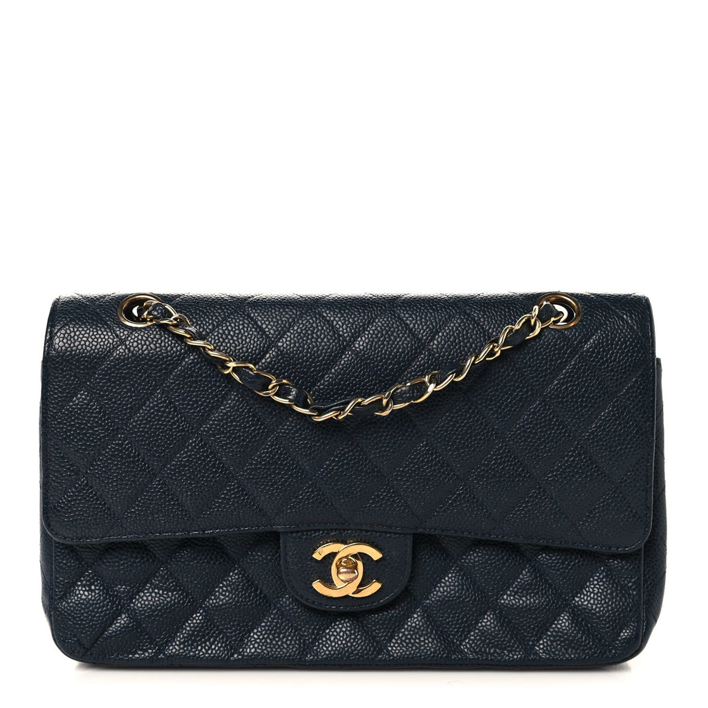 Caviar Quilted Small Double Flap Navy