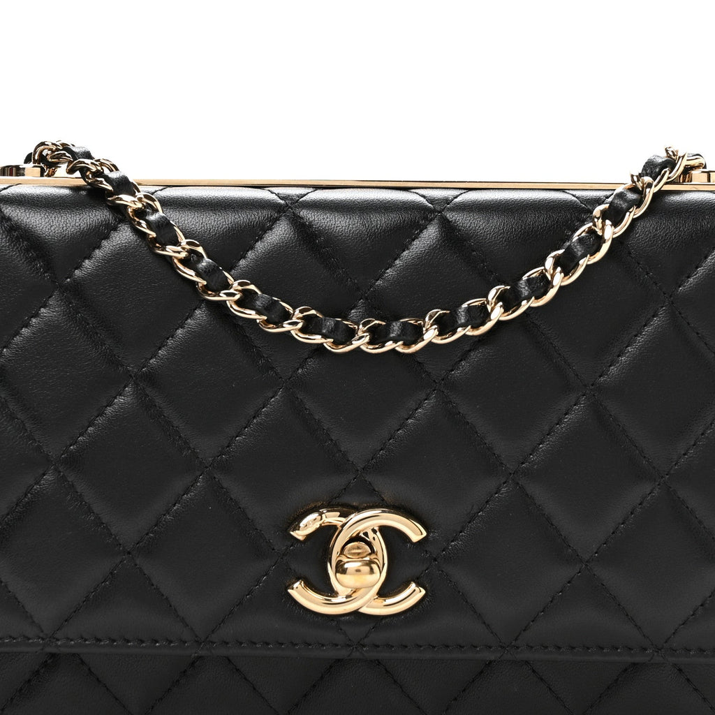 Lambskin Quilted Trendy CC Wallet On Chain WOC Black