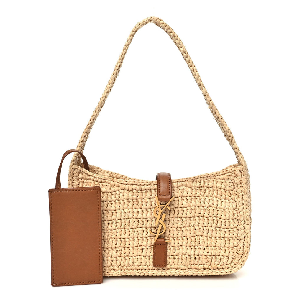 Raffia Calfskin Le 5 A 7 Mini Hobo Natural Brick