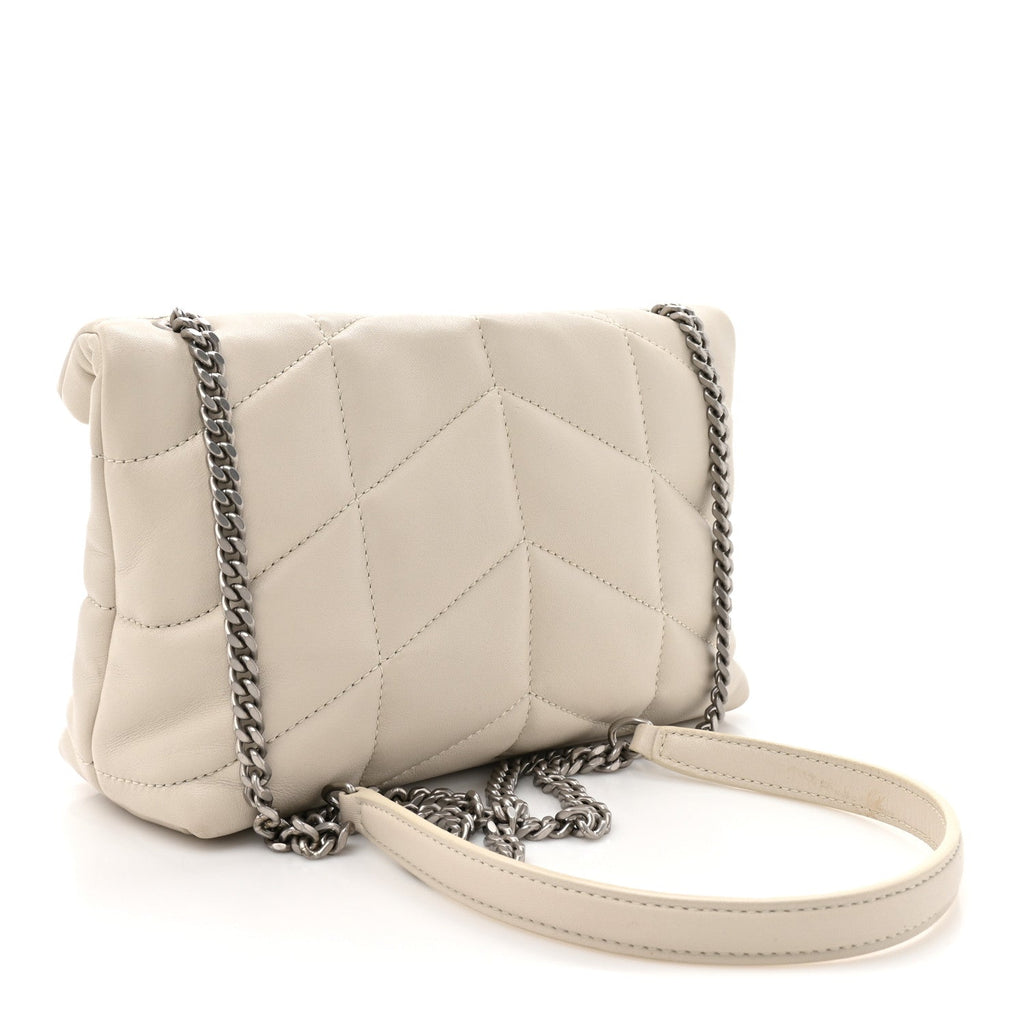 Lambskin Quilted Toy Loulou Puffer Monogram Chain Satchel Crema Soft