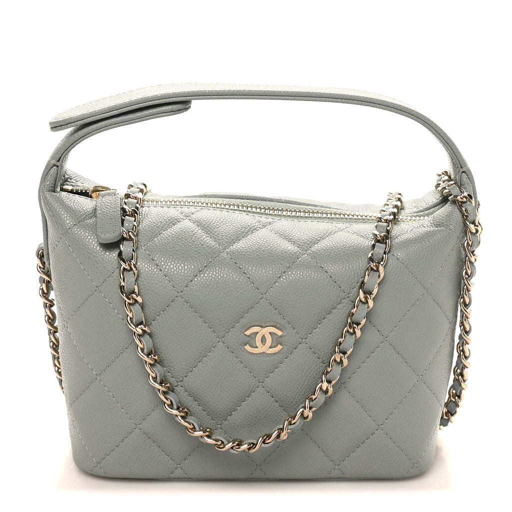 Caviar Quilted Hobo Clutch With Chain Light Green Light Green