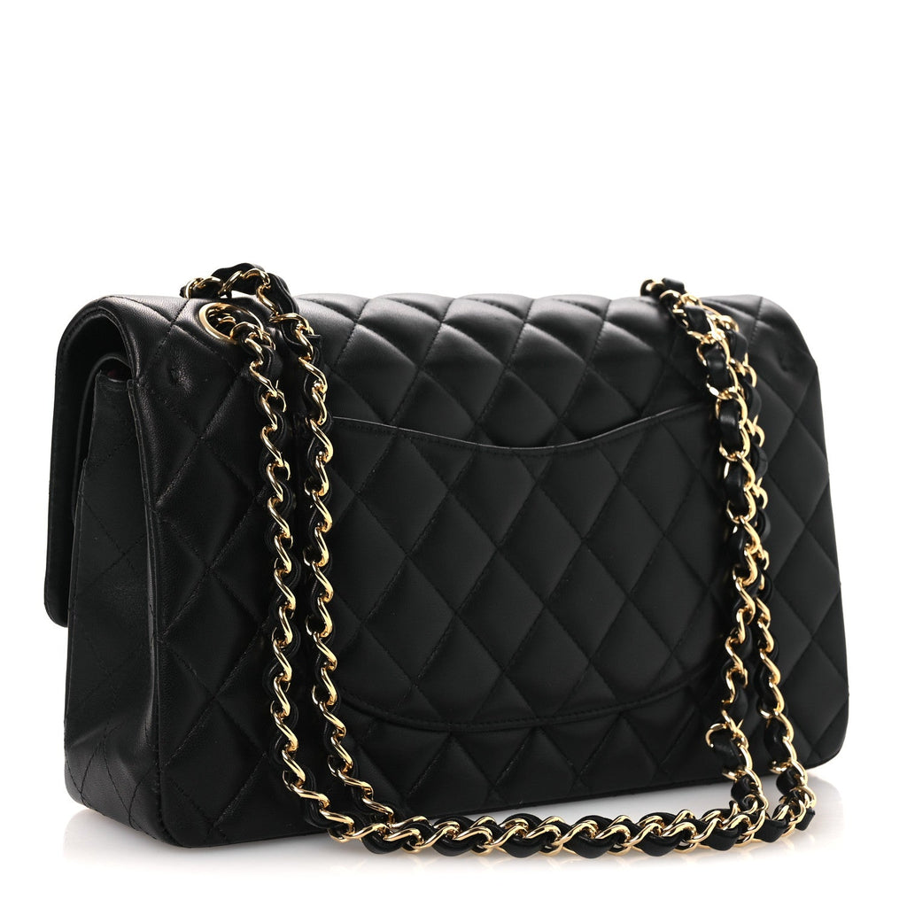 Lambskin Quilted Medium Double Flap Black