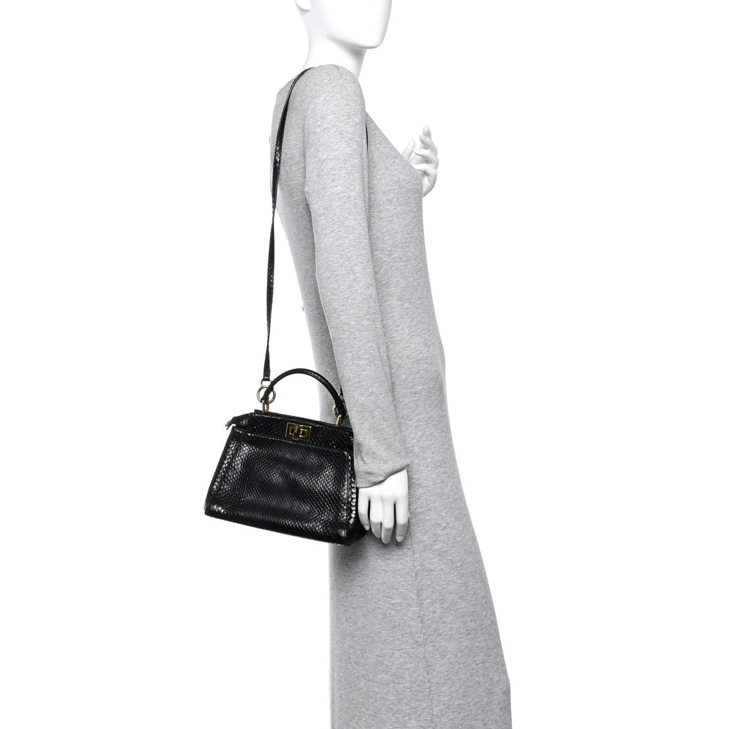 Snakeskin Nappa Mini Peekaboo Iconic Satchel Black