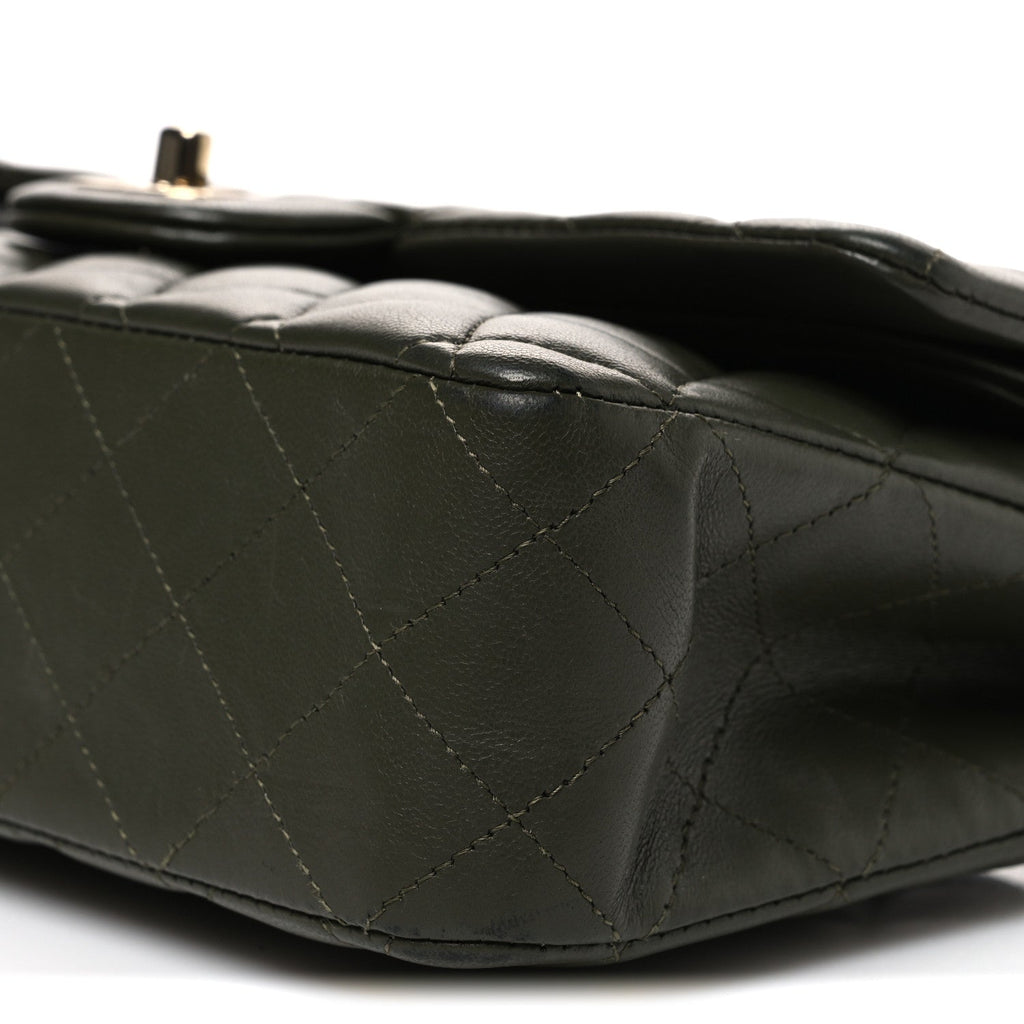 Lambskin Quilted Medium Double Flap Khaki