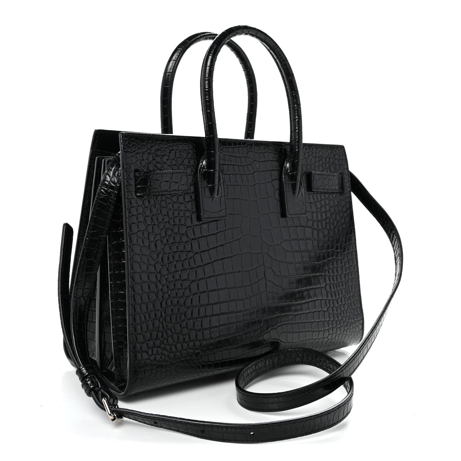 Calfskin Crocodile Embossed Baby Sac De Jour Black