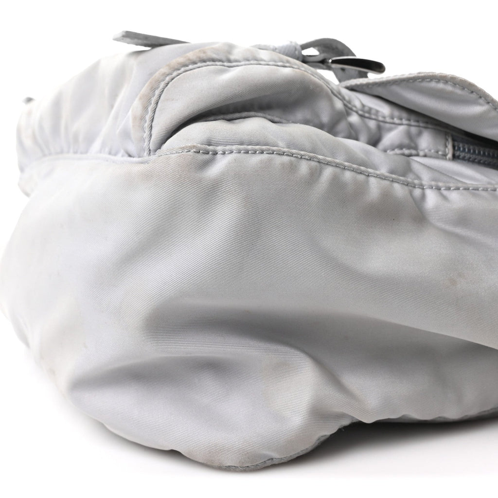 Re-Nylon Vela Saffiano Pocket Double Buckle Messenger Shoulder Bag Fiordaliso
