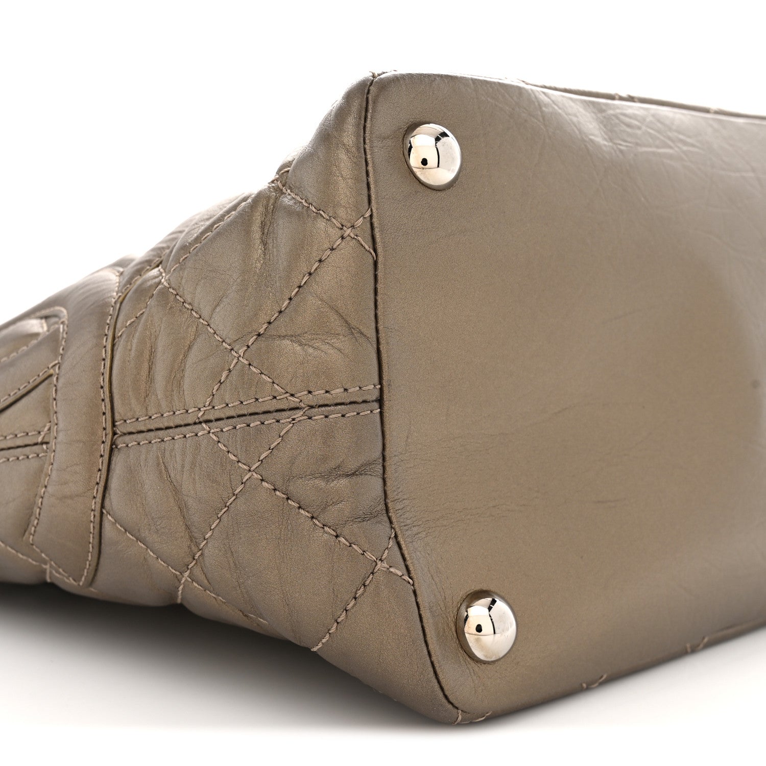 Metallic Aged Calfskin Quilted Large Cotton Club Tote Bronze