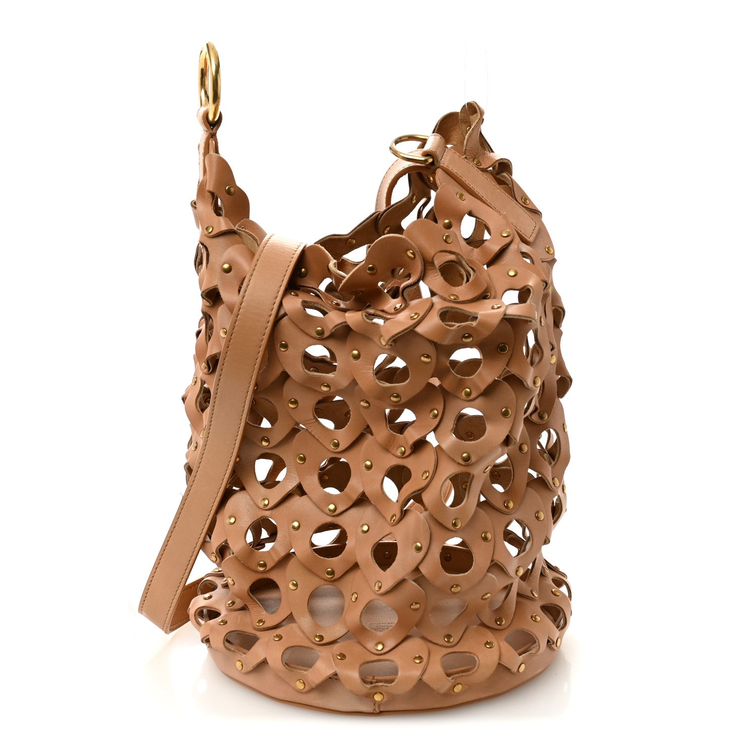 Vegetable Tanned Calfskin Studded Seau Coeur Bucket Bag Vintage Brown