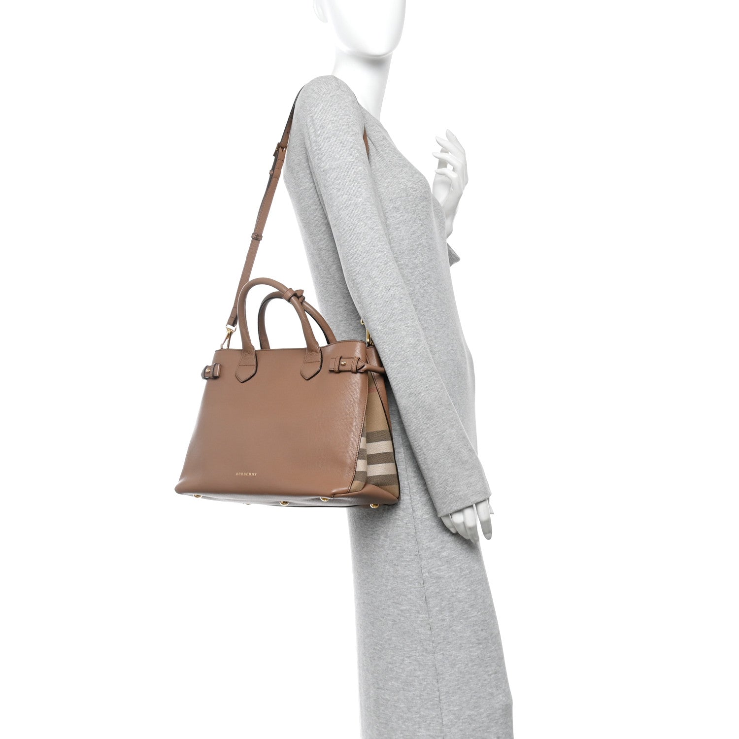 Grainy Calfskin House Check Medium Banner Tote Dark Sand