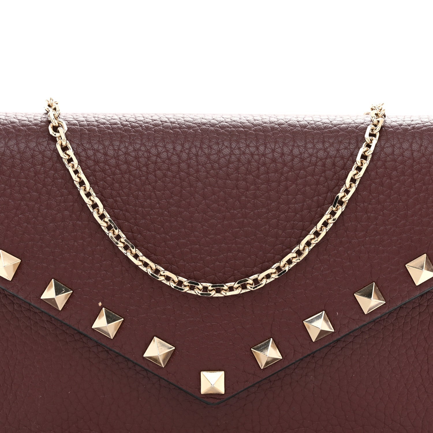 Pebbled Calfskin Rockstud Envelope Wallet on Chain Vinaccia
