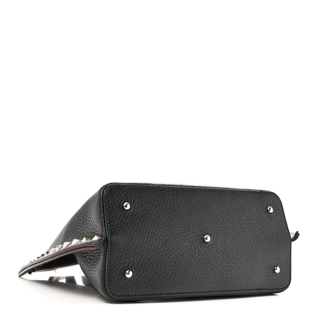 Pebbled Calfskin Small Rockstud Crossbody Tote Black