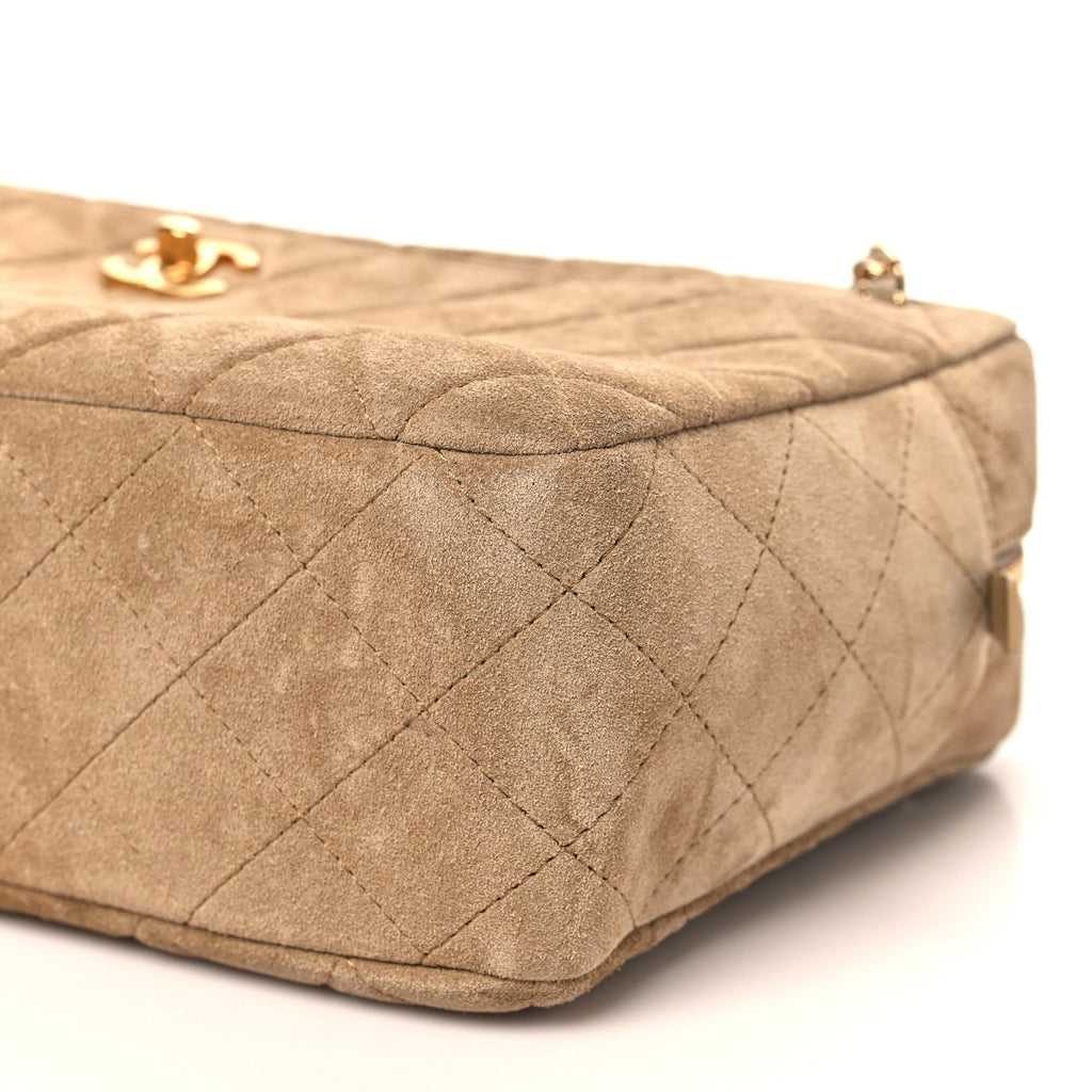 Suede Calfskin Quilted Camerissimo Camera Case Beige