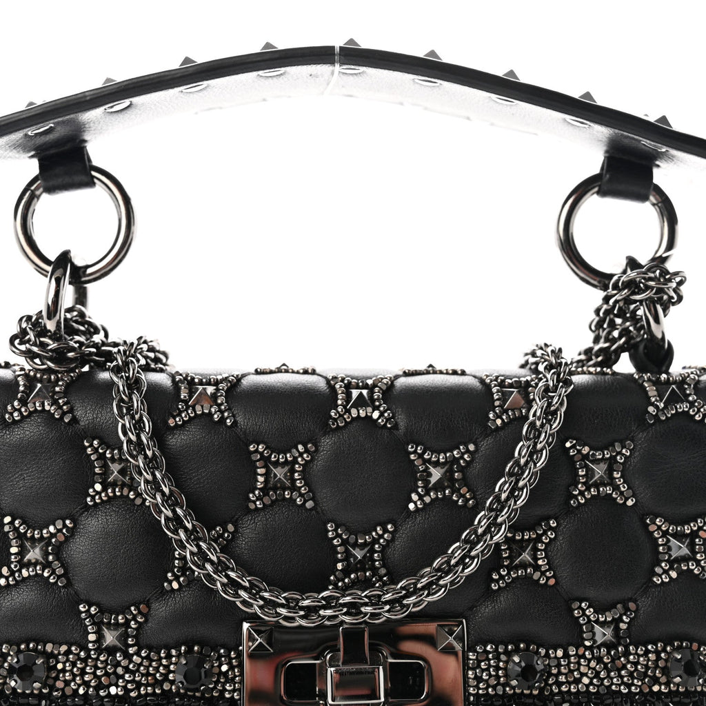 Beaded Small Rockstud Spike It Shoulder Bag Black