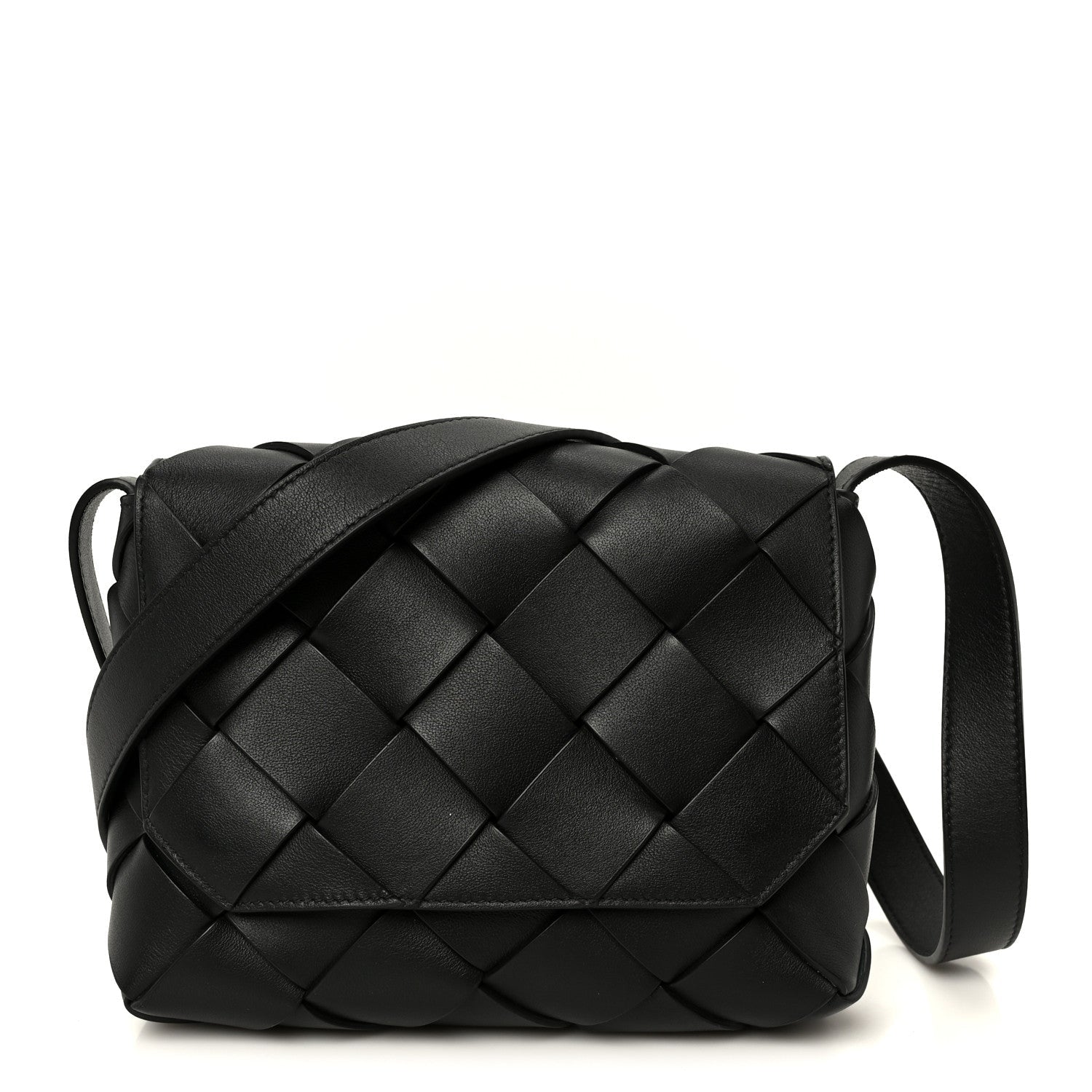Grained Calfskin Intreccio Small Diago Crossbody Bag Black