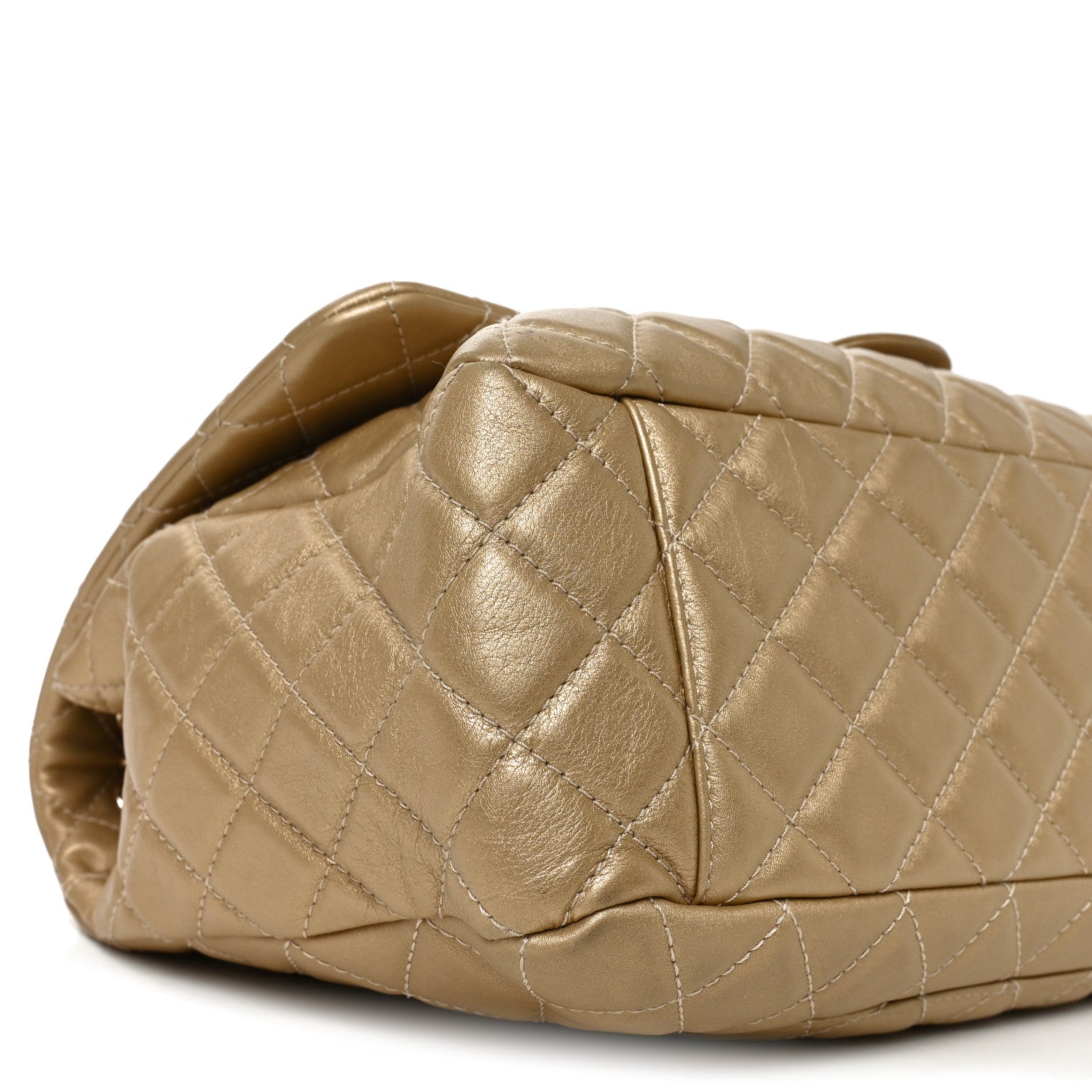 Metallic Calfskin Quilted Small XXL Travel Flap Bag Gold