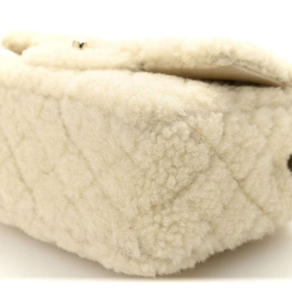 Shearling Quilted Mini Top Handle Rectangular Flap Ecru