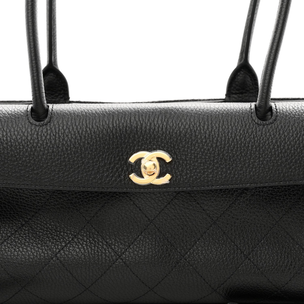 Grained Calfskin Stitched Urban Essentials Small Shopping Bag Black
