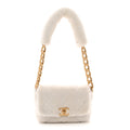 Shearling Lambskin Quilted CC Chain Flap White