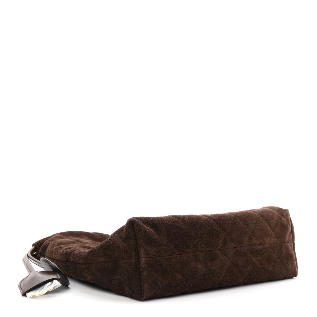 Suede Calfskin Quilted Clutch With Strap Dark Brown