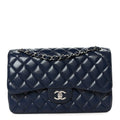 Caviar Quilted Jumbo Double Flap Navy Blue