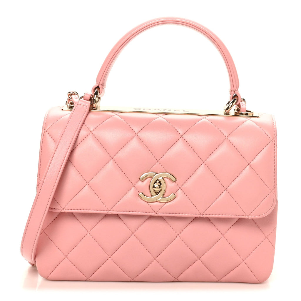 Lambskin Quilted Small Trendy CC Flap Dual Handle Bag Light Pink