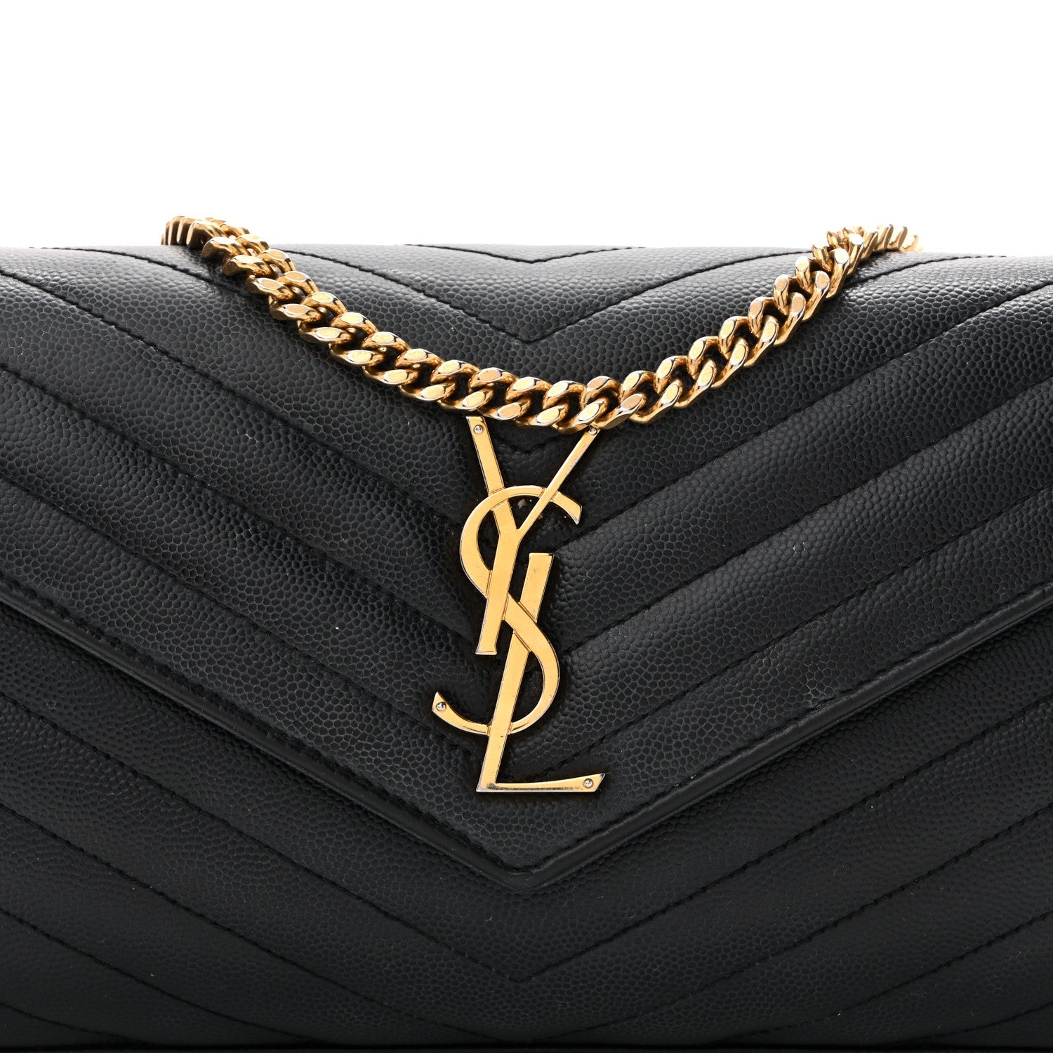 Grain De Poudre Matelasse Chevron Monogram Chain Wallet Black
