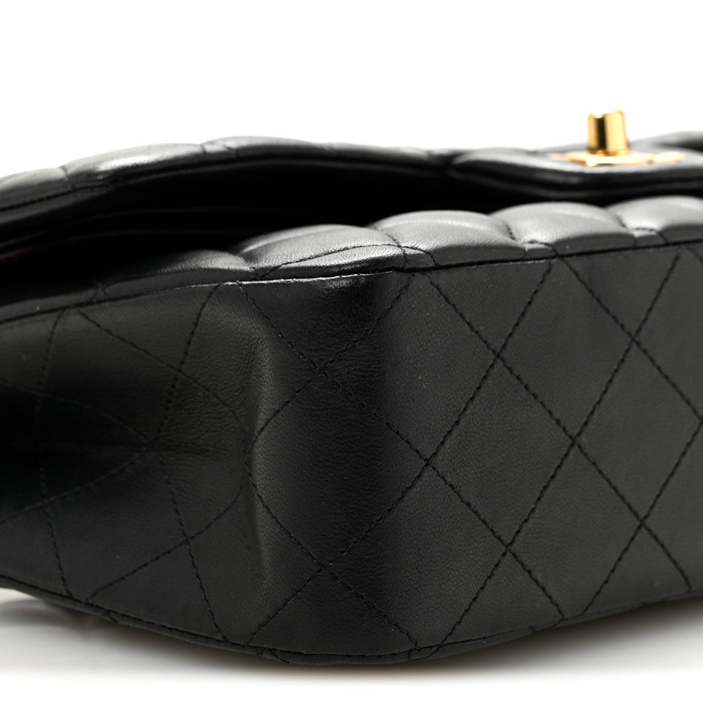 Lambskin Quilted Medium Double Flap Black