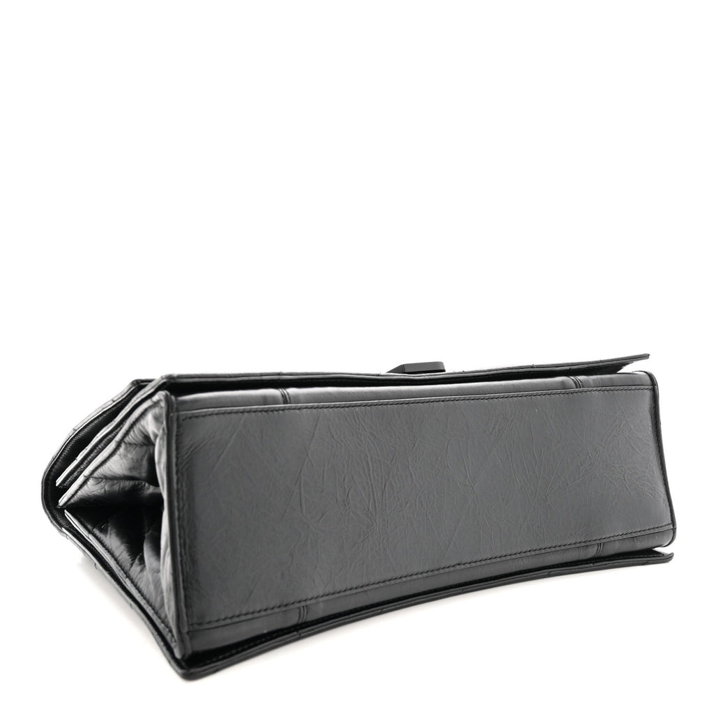 Crushed Calfskin Quilted Matte Black Hardware Medium Crush Chain Bag Black