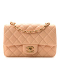 Lambskin Quilted Mini Rectangular Flap Beige