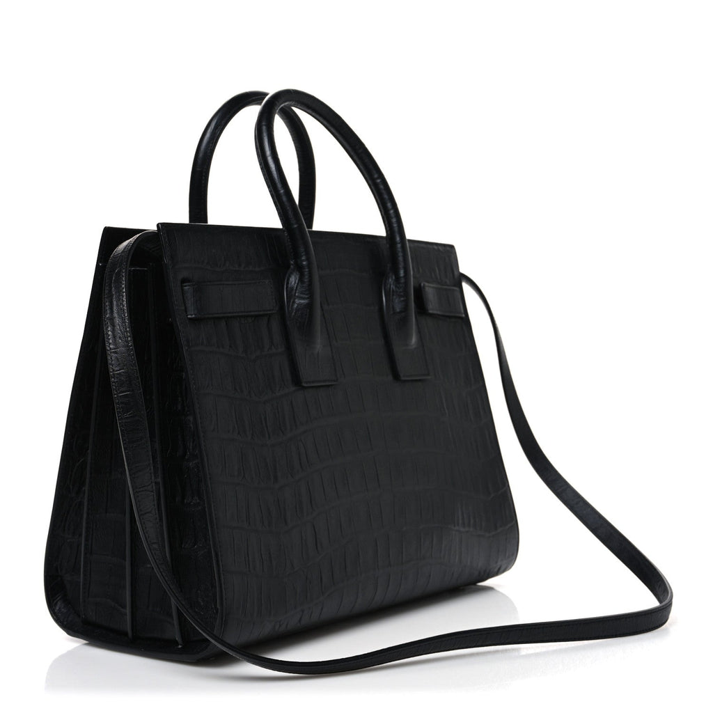 Calfskin Crocodile Embossed Small Sac de Jour Black
