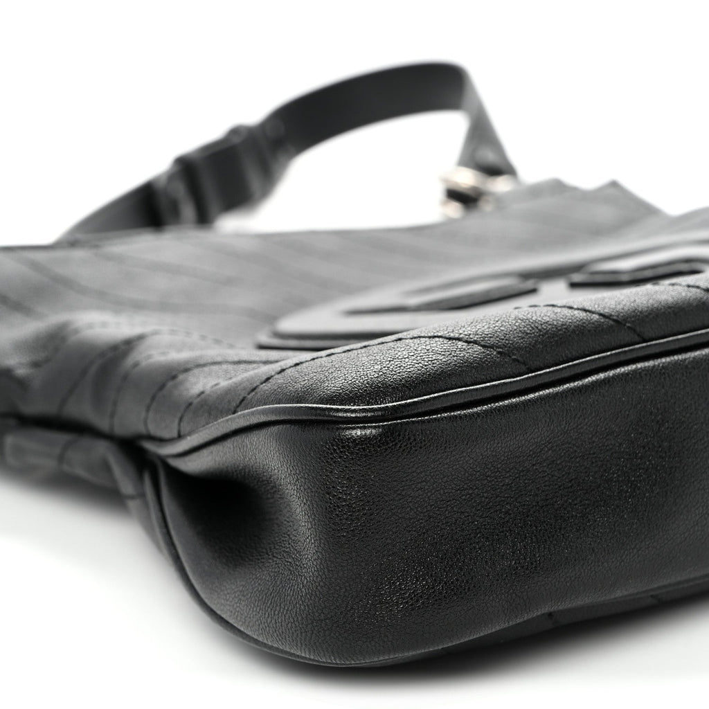 Sakai Be Green Calfskin Diagonal Stitched Small Blondie Tote  Black