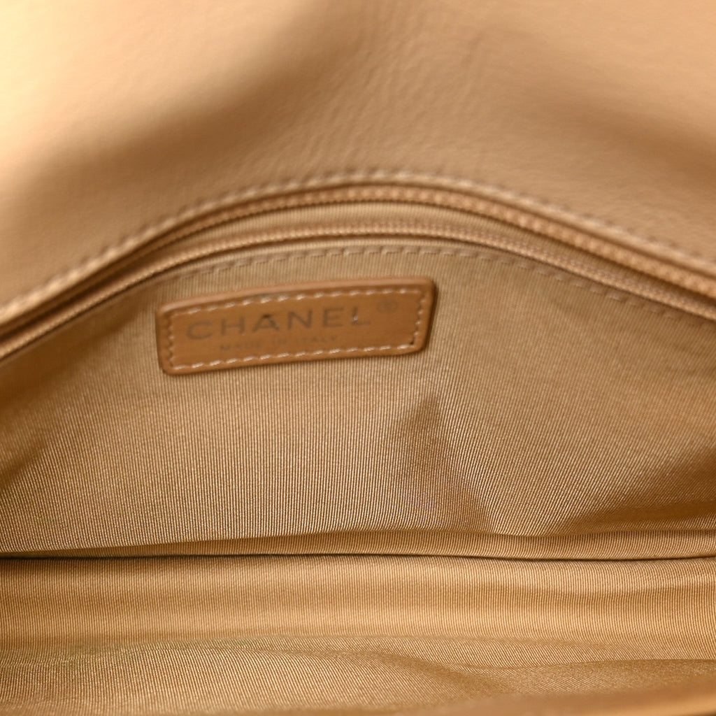 Lambskin Quilted Large Natural CC Flap Beige