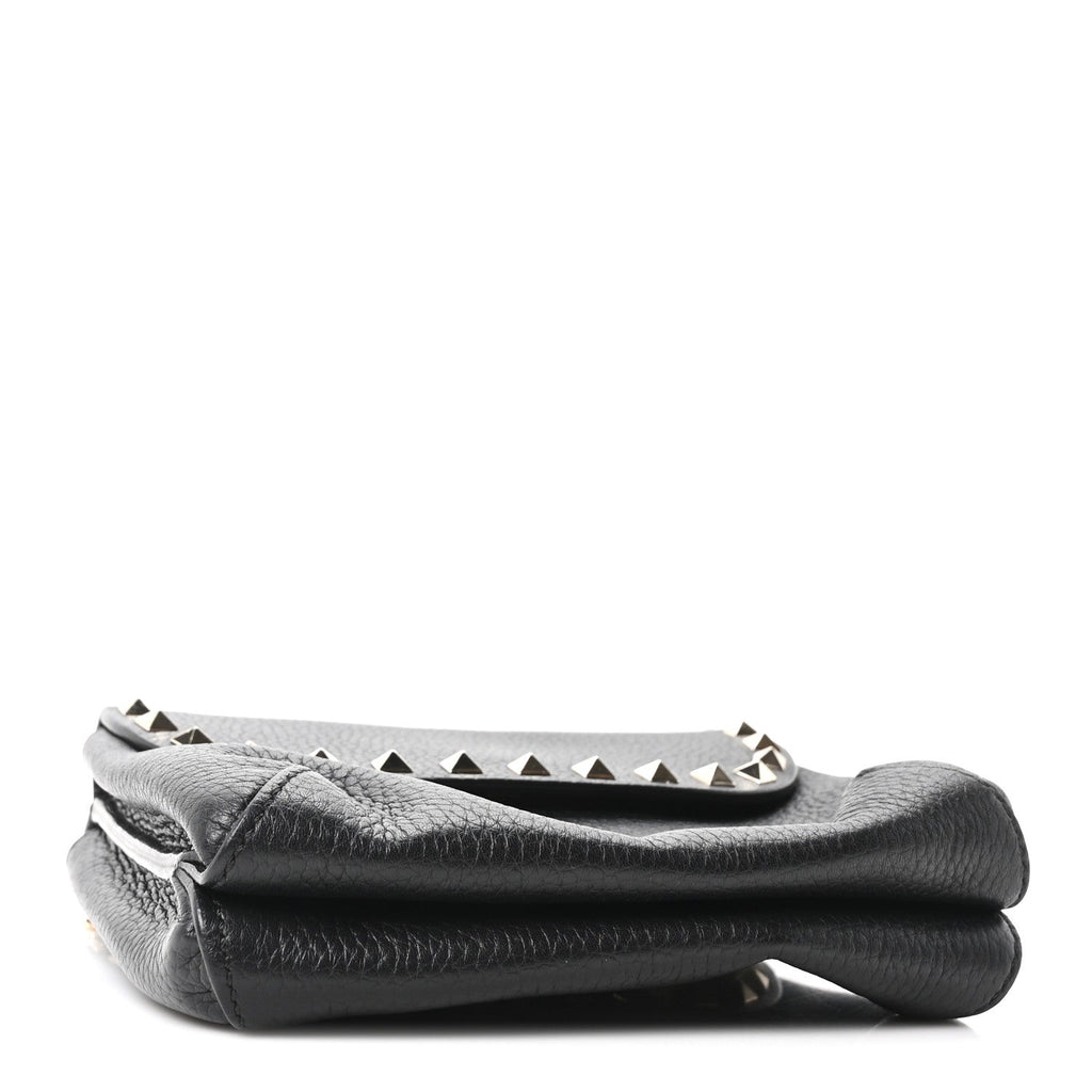 Pebbled Calfskin Rockstud Double Pocket Chain Crossbody Black
