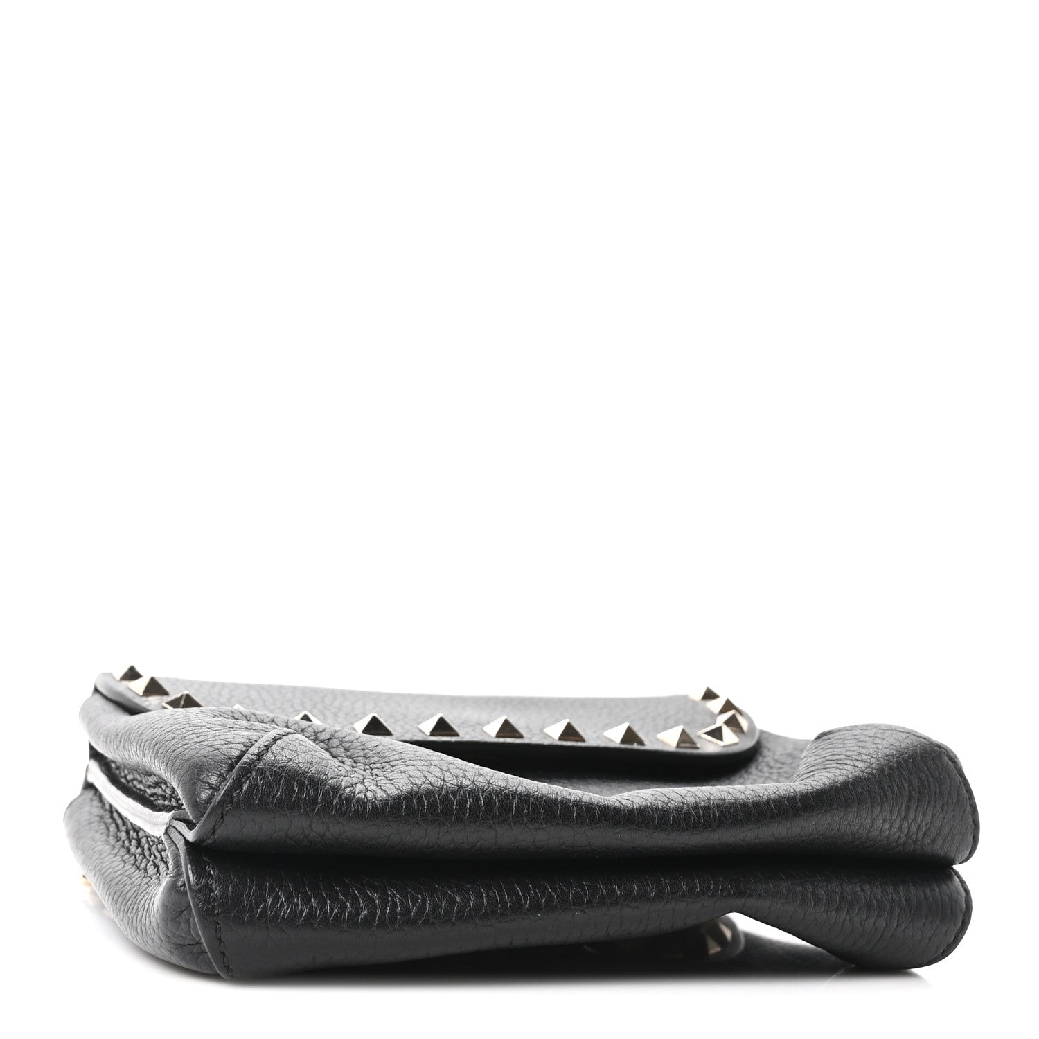 Pebbled Calfskin Rockstud Double Pocket Chain Crossbody Black