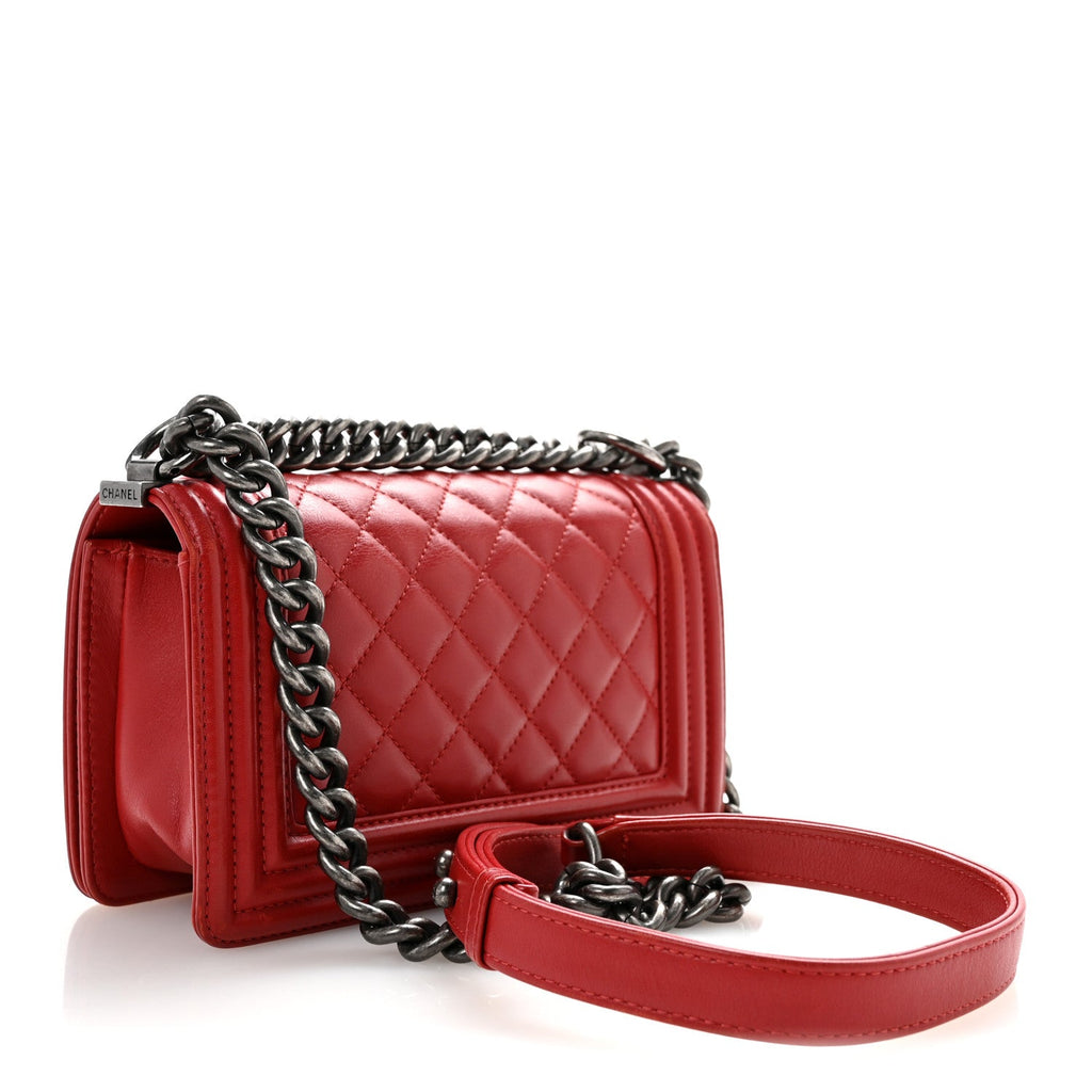 Calfskin Quilted Small Boy Flap Red