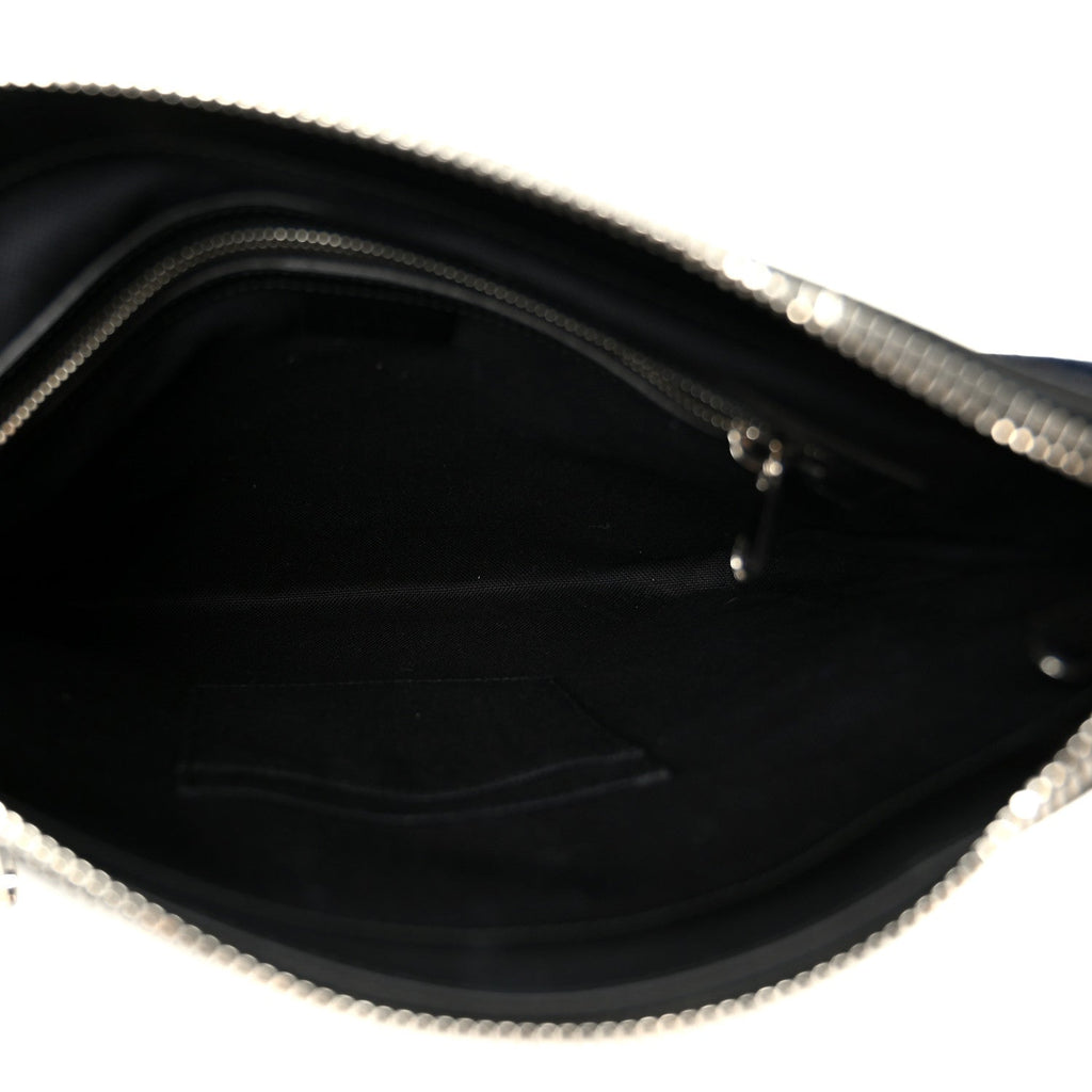 GG Supreme Monogram Appia Calfskin Web Flat Messenger Bag Black Grey Black Grey