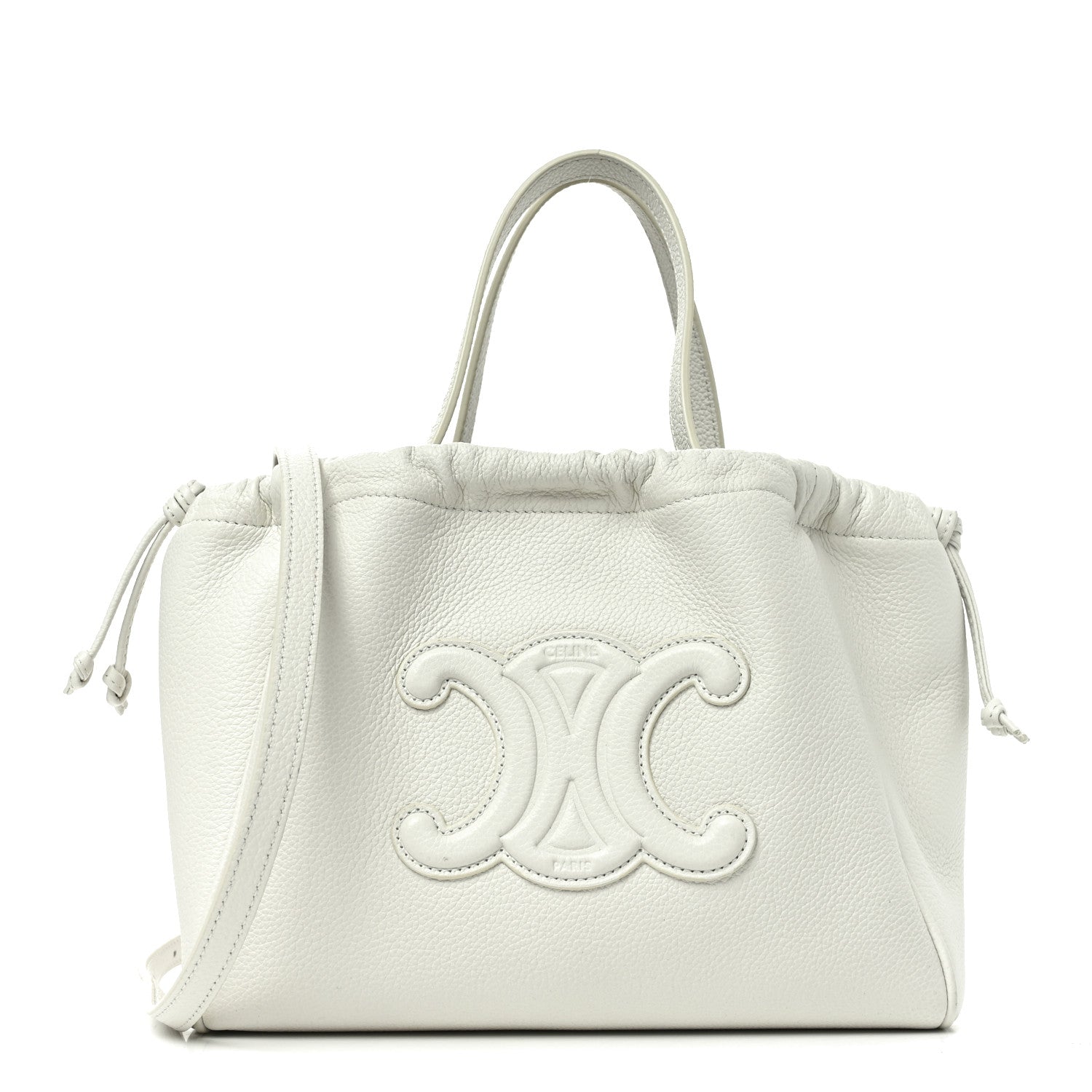 Calfskin Cuir Small Triomphe Cabas Drawstring White