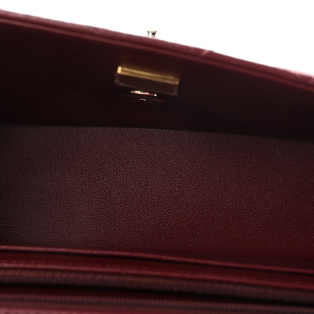 Lambskin Quilted Top Handle East West Flap Dark Burgundy
