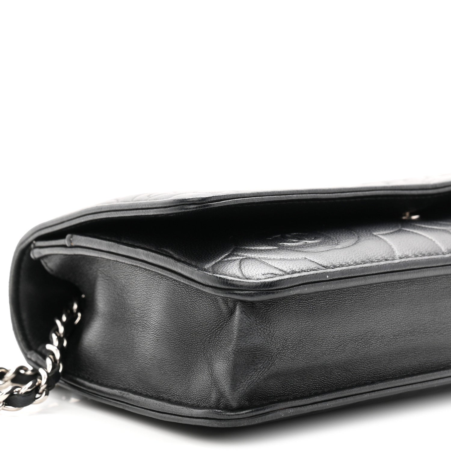 Lambskin Camellia Embossed Wallet On Chain WOC Black