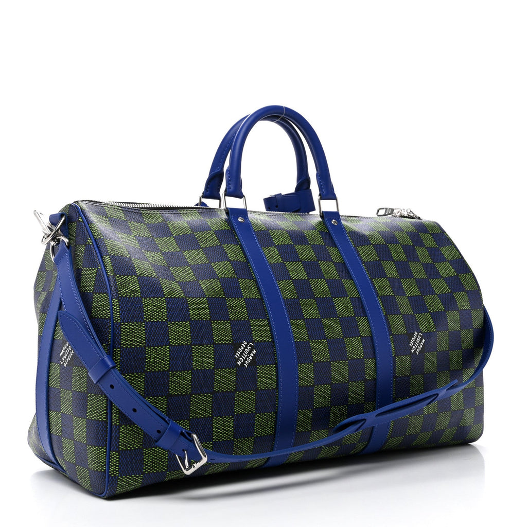 Damier Heritage Keepall Bandouliere 50 Blue Green