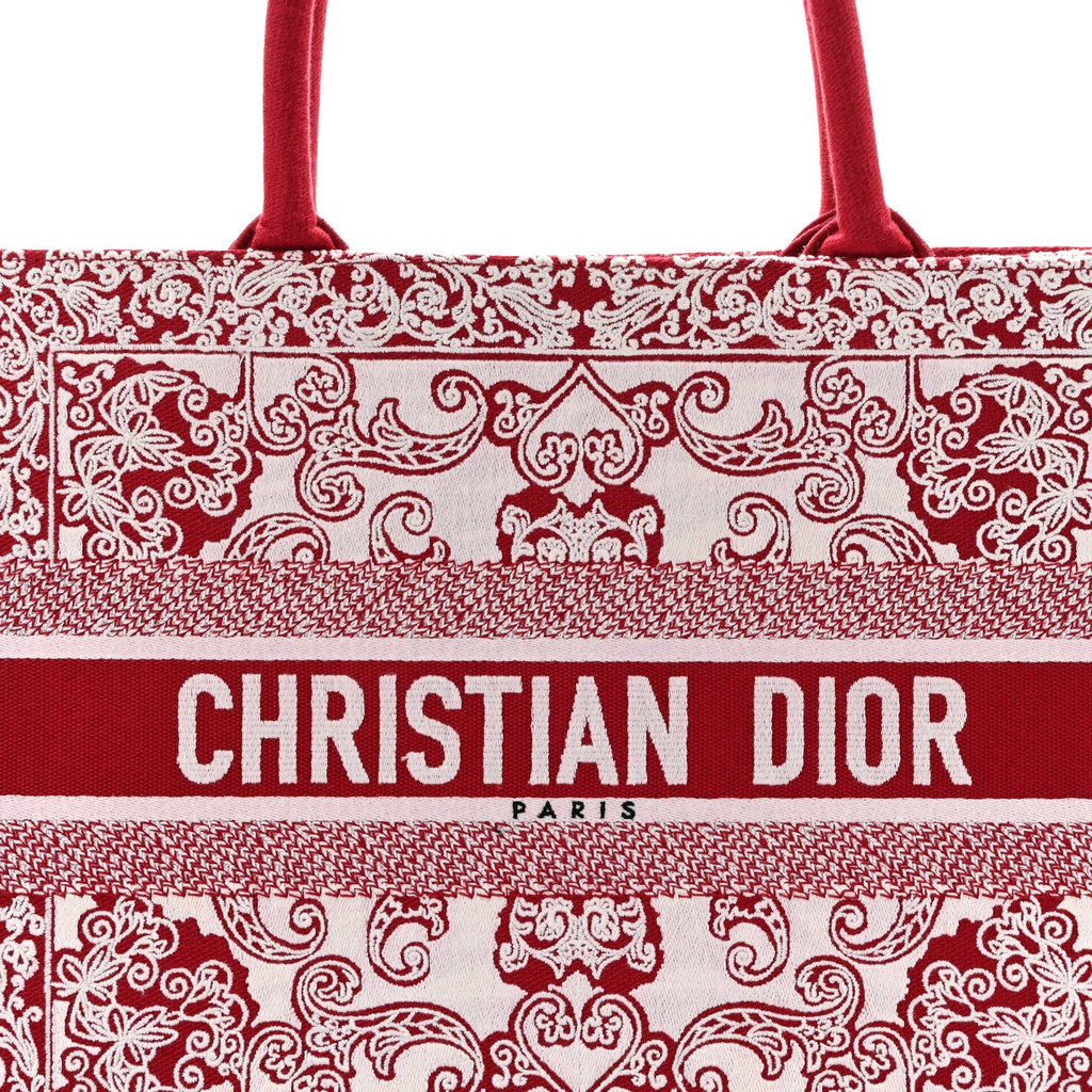 Canvas Embroidered Medium Book Tote Red White