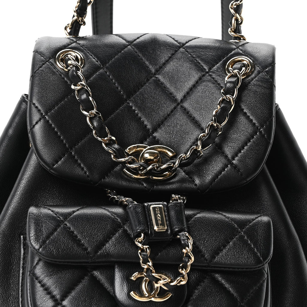 Lambskin Quilted Small Duma Drawstring Backpack Black