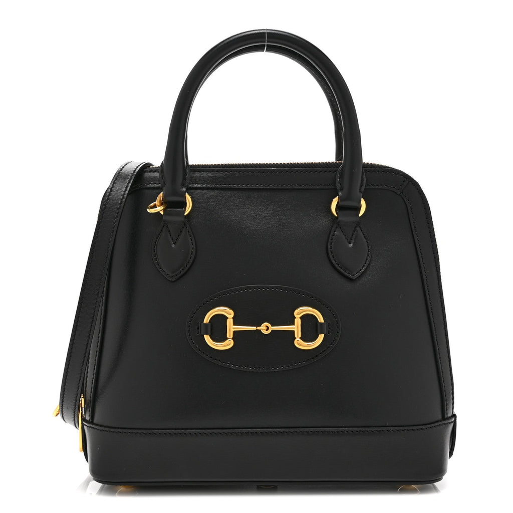 Boarded Plutone Calfskin Small Horsebit 1955 Top Handle Bag Black