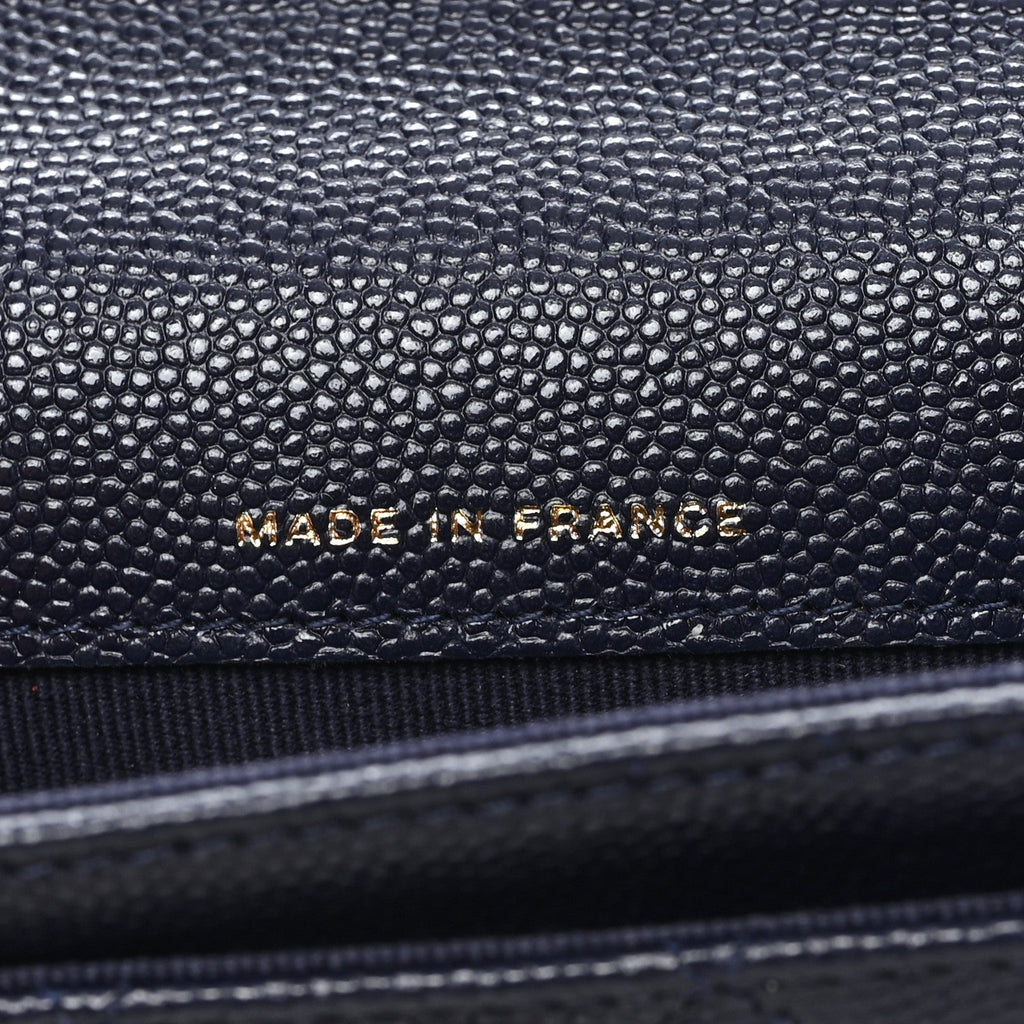 Caviar Quilted Flap Card Holder Navy Blue