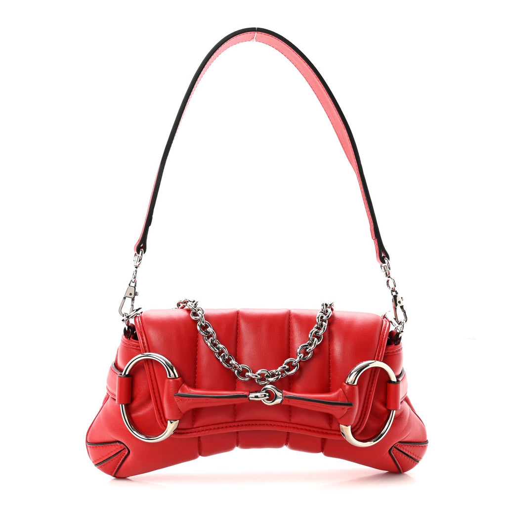 Nappa Vertical Matelasse Small Maxi Horsebit Chain Shoulder Bag Beret Red