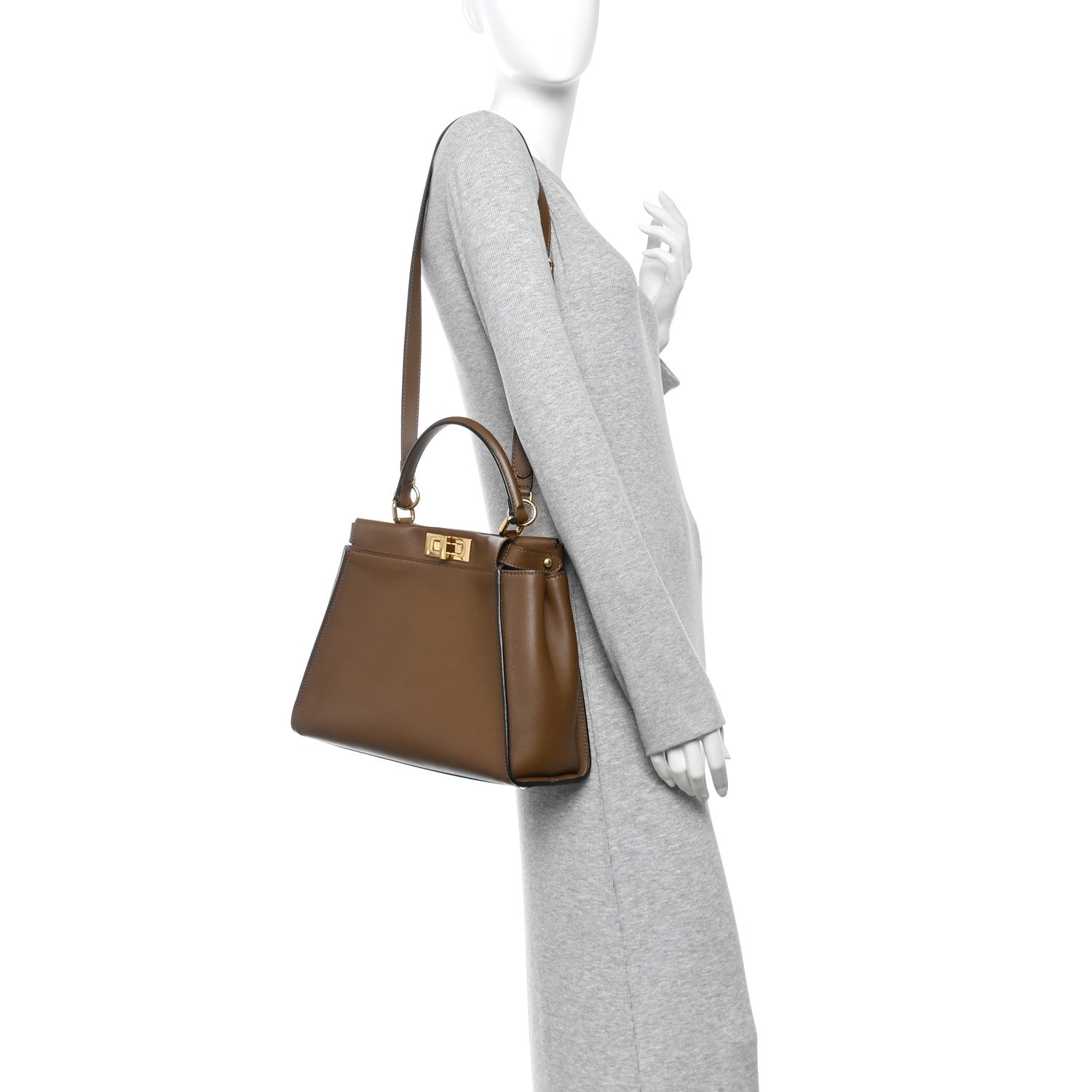 Vitello Seta Fabric Jacquard Pequin Medium Peekaboo Iconic Satchel Foresta Tobacco