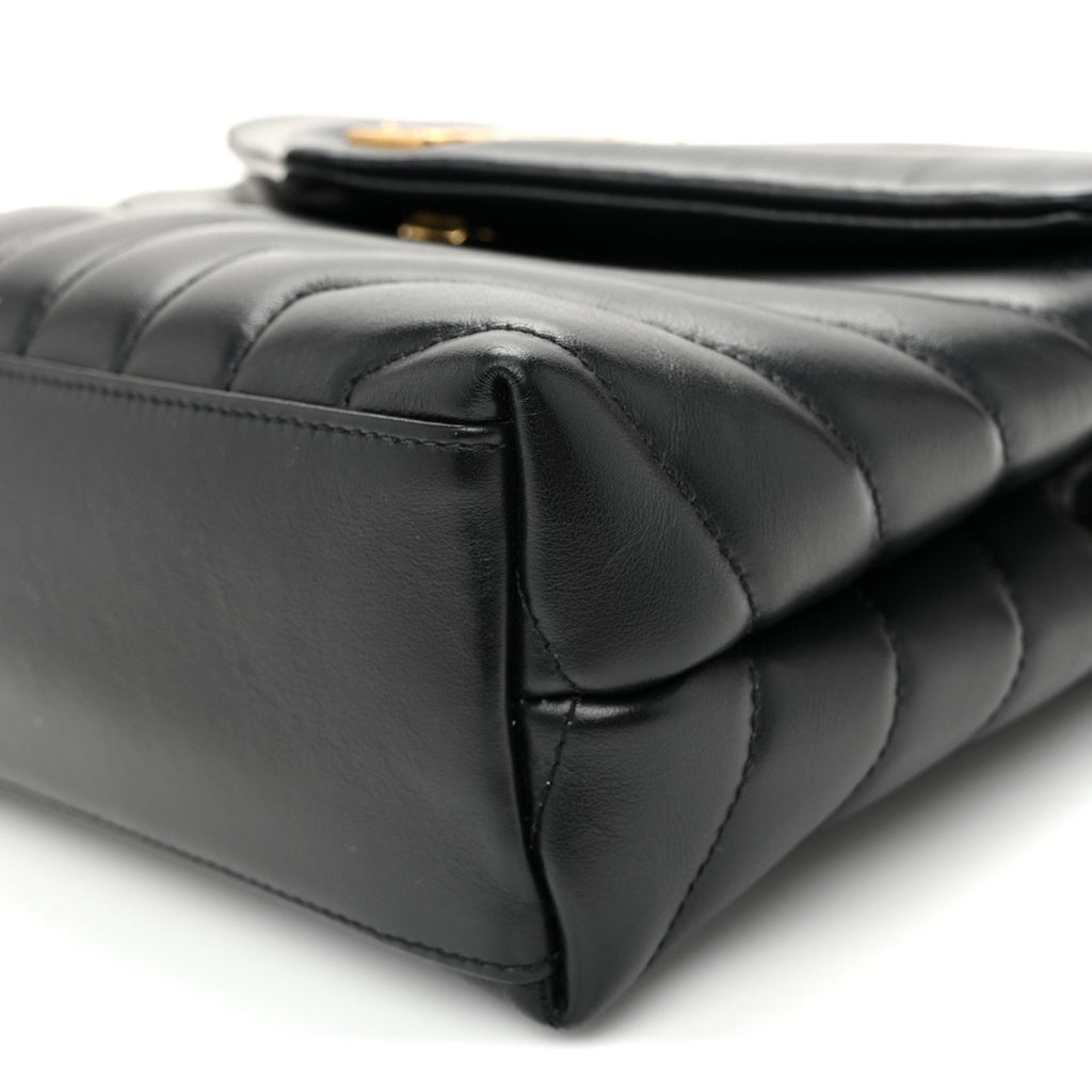 Calfskin Y Quilted Monogram Small Loulou Chain Satchel Black