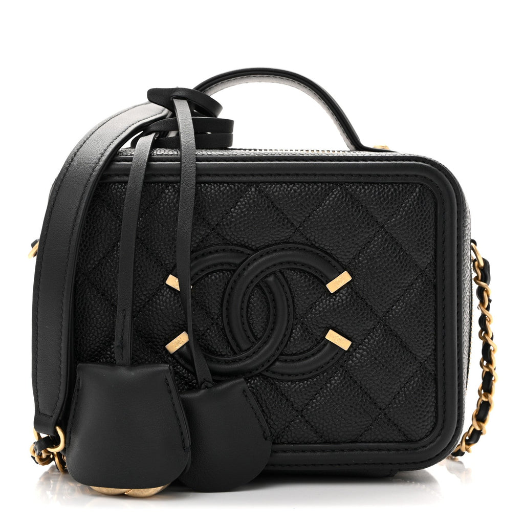 Caviar Quilted Small CC Filigree Vanity Case Black